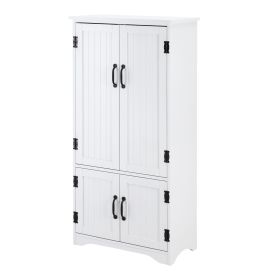 Kitchen Pantry Cabinet Storage. Floor Storage Cabinet, Cupboard Organizer with Adjustable Shelves and 4-Doors, White