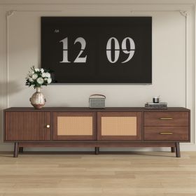 Mid Century Modern TV Stand For 80 TVs, Entertainment Center With Sliding Doors And Drawers, TV Table With Storage For Living Room, Bedroom (Option: Dark Brown)