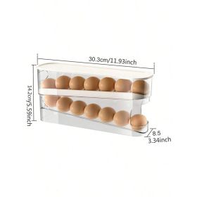 Eggs Automatic Rolling Refrigerator Organiser 2 Tier Transparent Rolling Storage Box Refrigerator Side Door, Durable Plastic, Tray Container (Option: White)