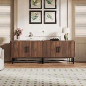 Functional 4 Door TV Cabinet  2 Storage Spaces, Adjustable Shelves, Ideal For Living Room Organization, Chestnut (Option: Chestnut)